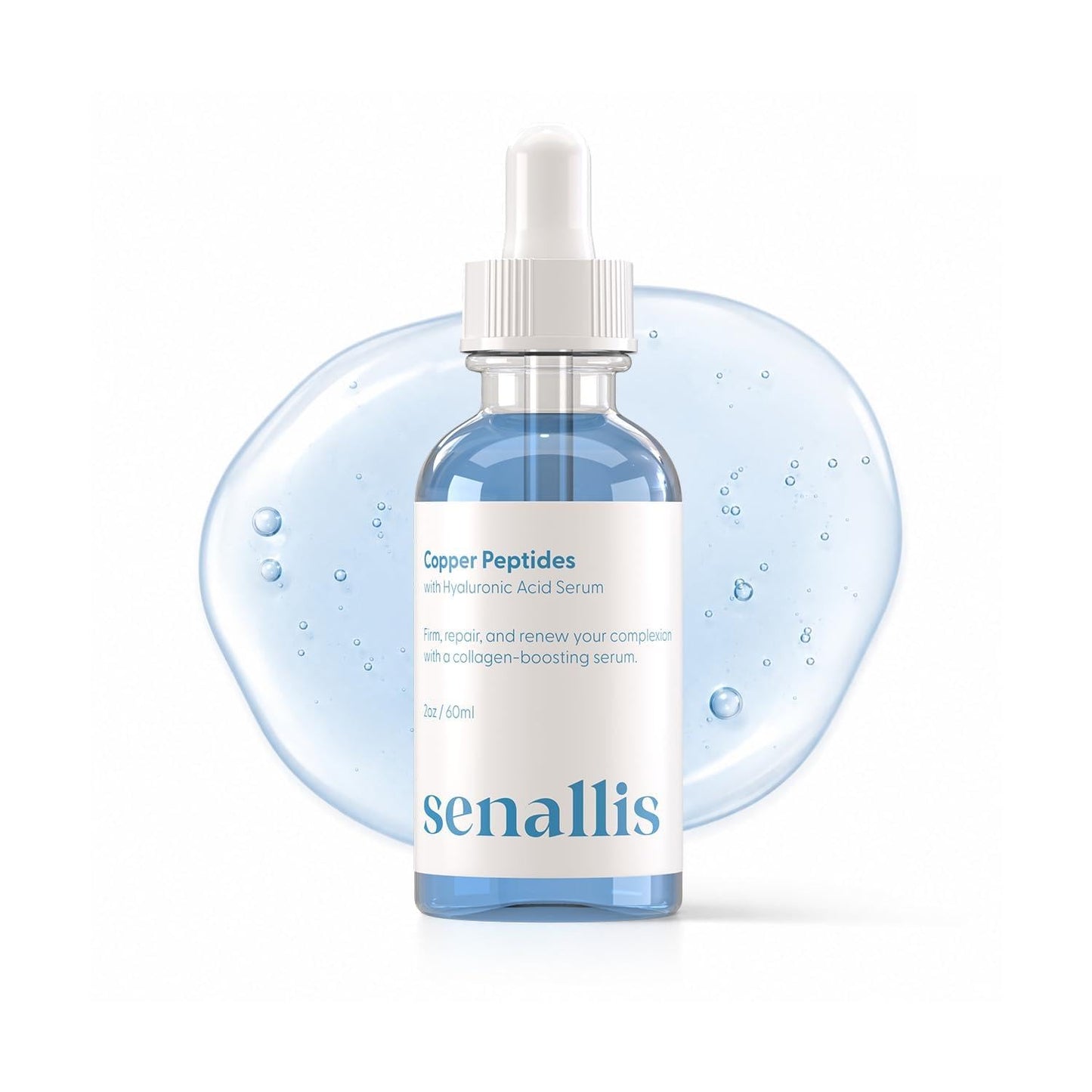 SenAllis Cosmetics Copper Peptides Serum for Face with GHK-Cu Peptide and Hyaluronic Acid - Anti Aging Serum - 2 Fl Oz