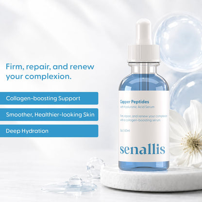 SenAllis Cosmetics Copper Peptides Serum for Face with GHK-Cu Peptide and Hyaluronic Acid - Anti Aging Serum - 2 Fl Oz